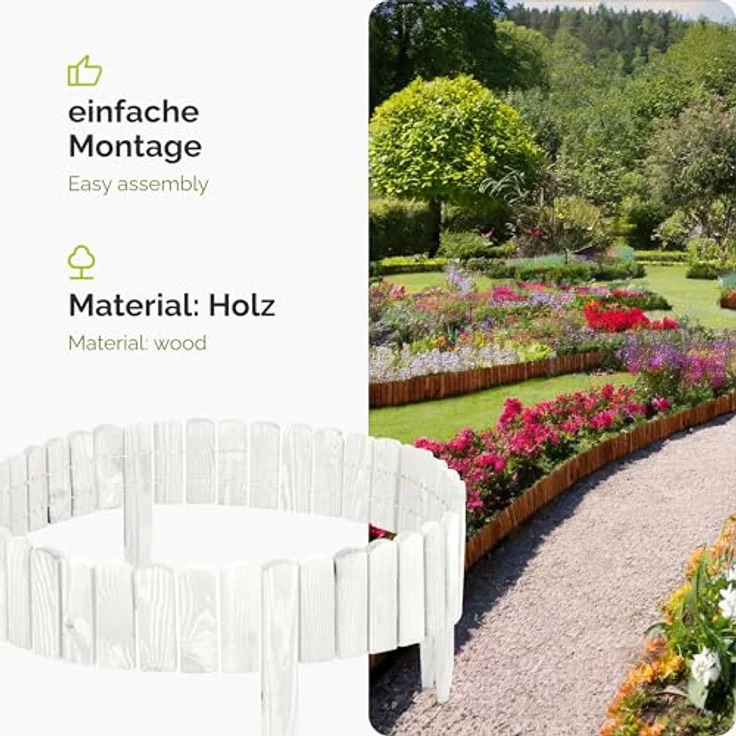 Garronda Rasenkante Holz Beeteimfassung imprägniert 200 cm x 10 cm Flexibler Rollborder Zaun für Garten in Weiß, Höhe: 10 cm – Bild 3