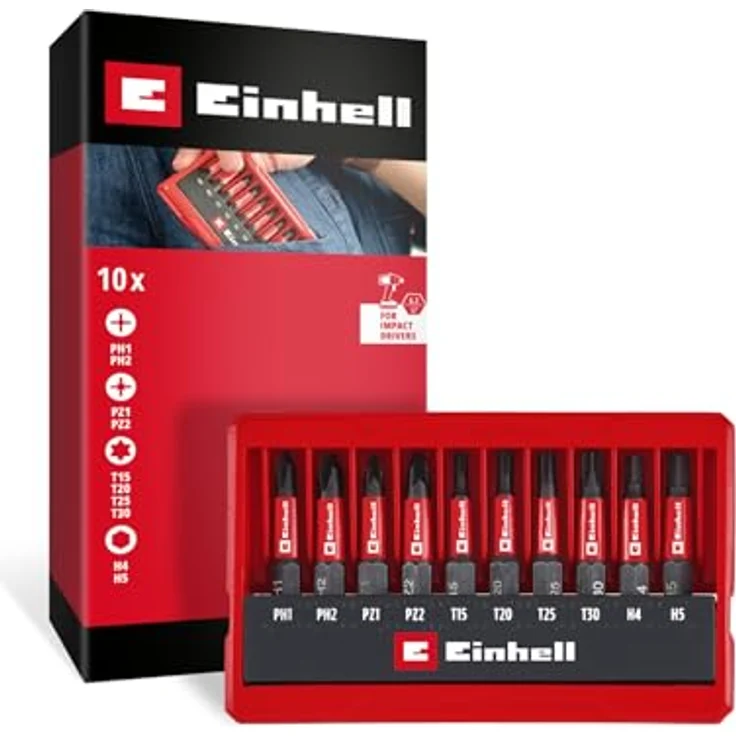 Einhell Impact-Bit-Set, 10-teilig mit schlagfesten 50-mm-Bits aus S2-Stahl, inkl. PH/PZ/T/Torx Profilen in kompakter Taschenkassette – Bild 1