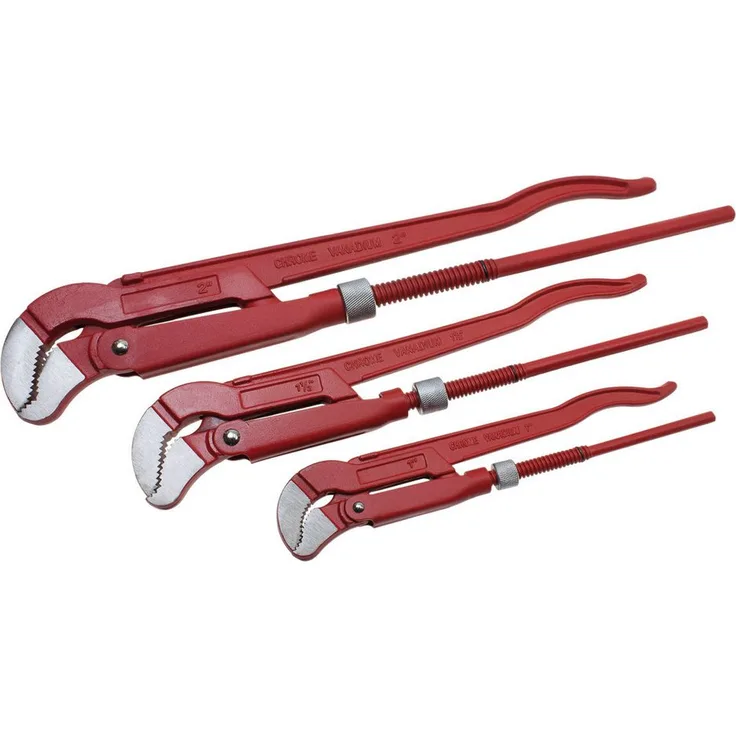 Dönges Rohrzange Eck-Rohrzangen Set S-Maul 1 + 1 1/2 + 2 Zoll, Chrom-Vanadium Stahl, für Rohrdimensionen bis 78 mm