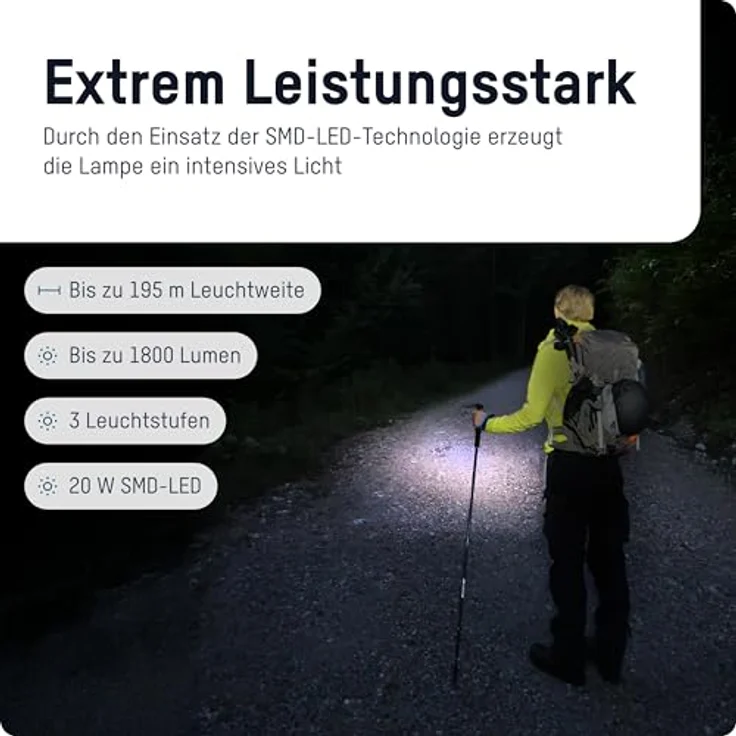 ANSMANN LED Adventure Taschenlampe, 1800 lm, batteriebetrieben, robust & spritzwassergeschützt, ideal für Camping & Angeln – Bild 2