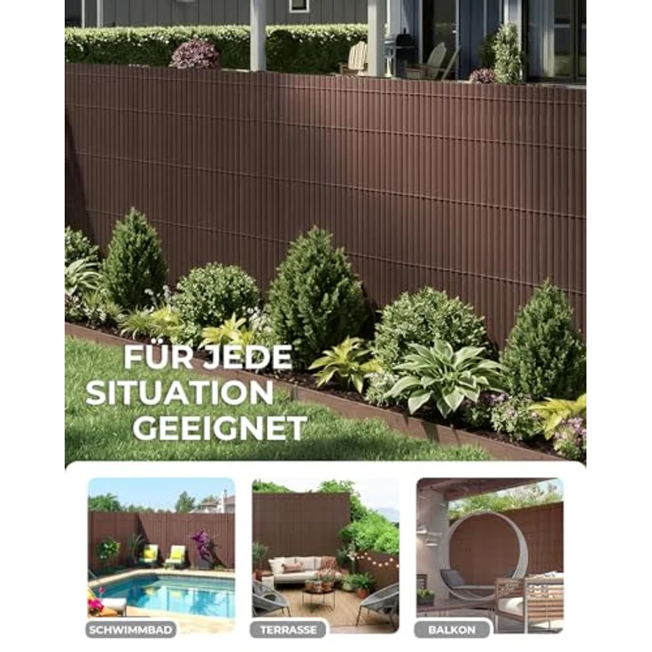 paramondo PVC Sichtschutzmatte 60 x 500 cm, Dreifache Verstärkung für Garten und Terrasse, wetterfest mit strukturierter Oberfläche, Braun – Bild 5