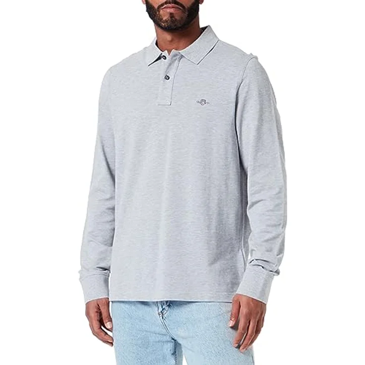 GANT Regular Shield Longsleeve Pique Rugger, Herren Langarm-Polohemd aus Baumwolle, Grau, (XXL) – Bild 1