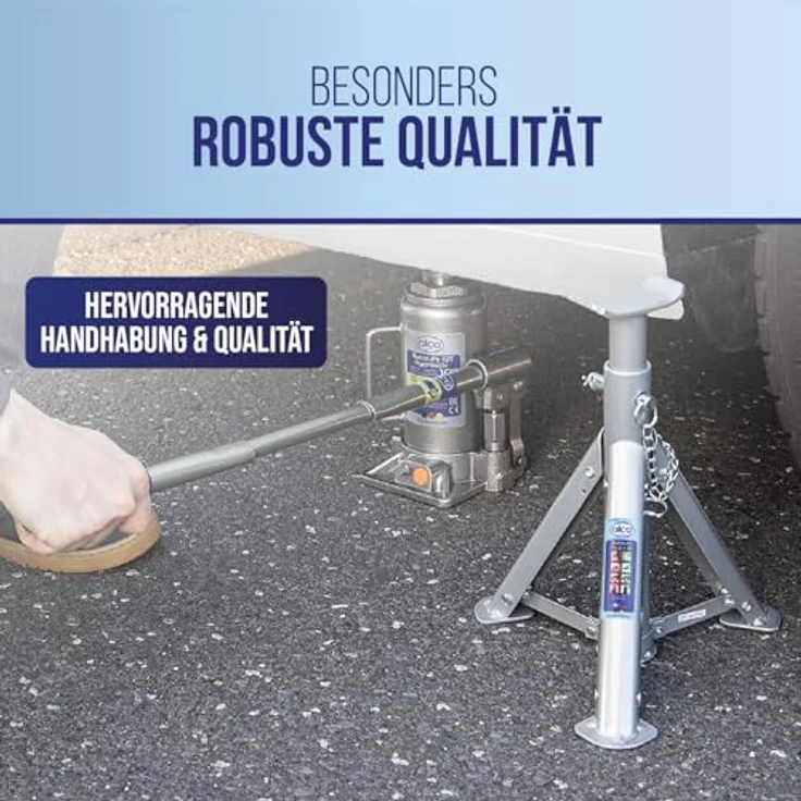 alca® Unterstellbock 3t klappbar I Auto Stützbock Set (2 Stück), faltbar, 3-fach höhenverstellbar mit Sicherheitsstift, silber-grau, Höhe 290–405 mm, Gewicht 2,0kg je Bock – Bild 5