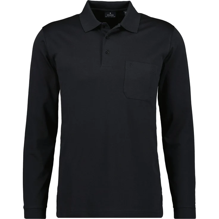 RAGMAN Herren Langarm-Poloshirt - Soft Knit Polo Knopf, einfarbig, mit Brusttasche – Bild 1