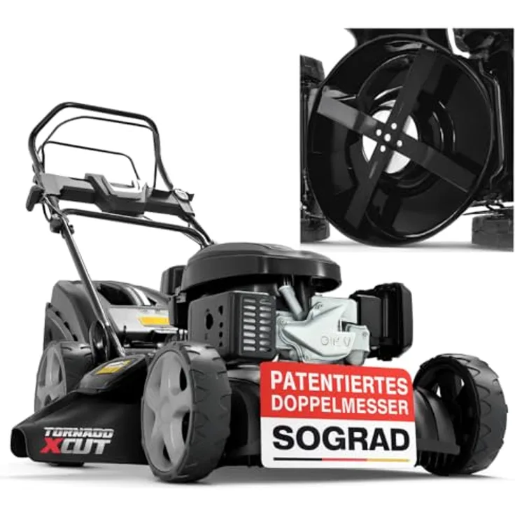 Onbest Benzin Rasenmäher 5IN1, 6,5 PS, 196 ccm, E-Start, 53 cm Schnittbreite, 60L Fangkorb, Radantrieb, Seitenauswurf