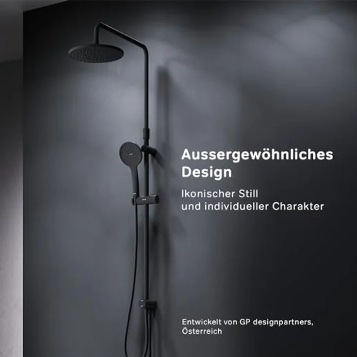 AM.PM Duschsystem Brausegarnitur Hit Duschstange mit Regendusche höhenverstellbar, mattschwarz, Komplett-Set, Handbrausenhalter - Preisvergleich – Bild 2