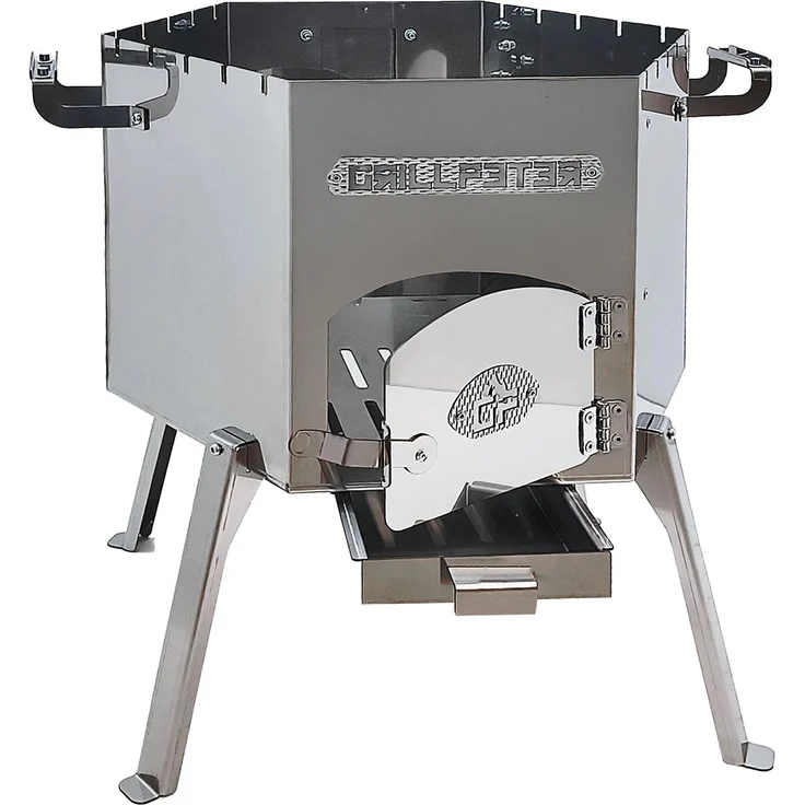 Grillpeter Utschak Dauren Deluxe Feuerofen, 3-in-1 Holzkohlegrill für Kazan, 45 cm, Edelstahl