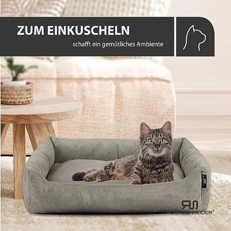Rohrschneider Katzenbett Cordstoff mit Spielkugelset (Taupe, feiner Cordstoff) – Bild 2