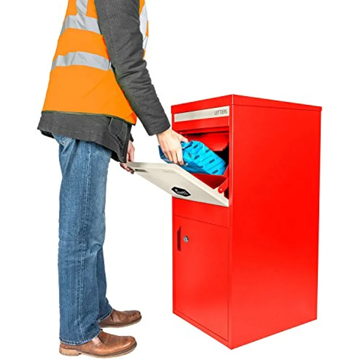 Smart Parcel Box XL rot 49x45x103 cm, Paketbriefkasten zur Wand- oder Bodenmontage, für Zuhause & Unternehmen, Paketentnahme vorne & hinten