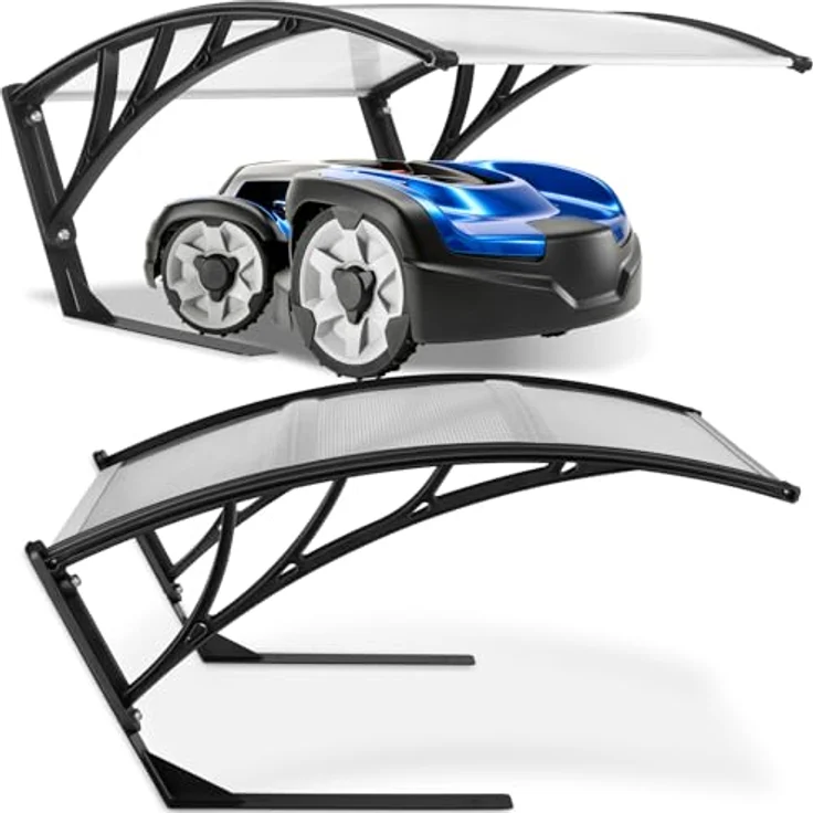 tectake Mähroboter-Garage Domus, wetterfester Unterstand für Rasenmäher-Roboter, 81 x 100 x 48 cm, inkl. 4 Erdnägel, UV-beständiges Polycarbonat-Dach – Bild 1