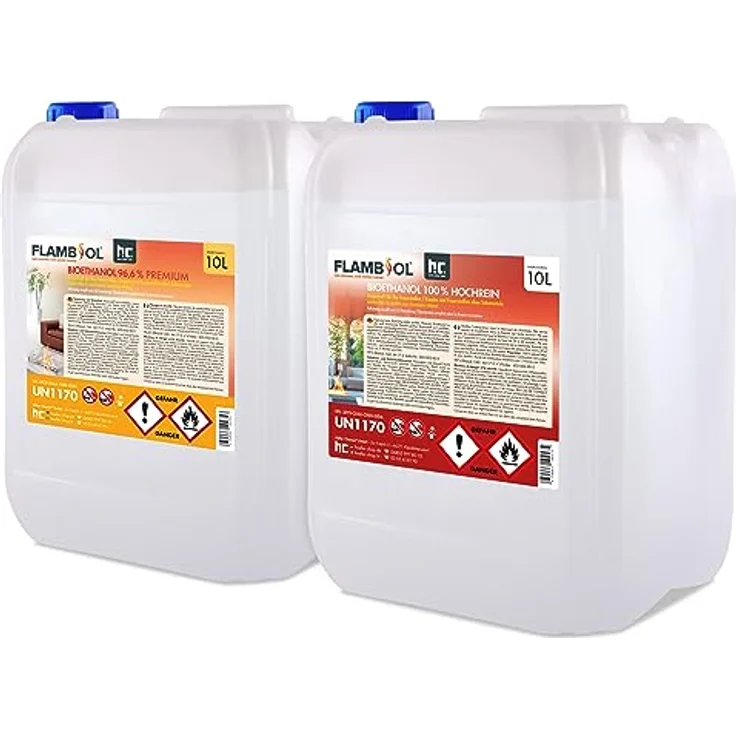 Höfer Chemie 2 x 10 L FLAMBIOL® Bioethanol Probierset Ethanol Kamin, Ethanol Feuerstelle, Ethanol Tischfeuer und Bioethanol Kamin – Bild 1