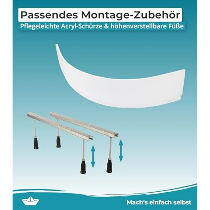 Calmwaters Eckbadewanne Curved Wellness 150x150 cm, mit Schürze, Wannenfüßen & Ablaufgarnitur, 300 l Wasserinhalt, erhöhte Sitzfläche – Bild 4