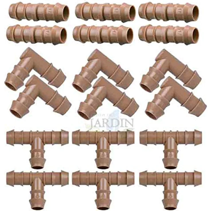 Tropfbewässerungspaket 16 mm: 6 T-Stück + 6 Winkel + 6 Glied. braune Farbe