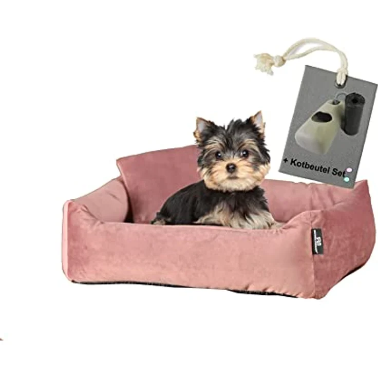 Rohrschneider Hundebett Kuschelsofa Hund Weich + Hundekotbeutelset (S, Rosé) – Bild 1
