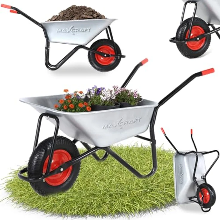 MAXCRAFT Schubkarre 150 kg 100 L Bauschubkarre Gartenschubkarre Transportkarre Schiebkarre mit Luftbereifung - Schwarz – Bild 2