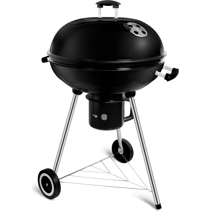 SunJas Holzkohlegrill XXXL Kugelgrill mit emailliertem Edelstahl, 57 x 95 cm, für 6-9 Personen, mit Rädern und Griff, schwarzer Grillwagen