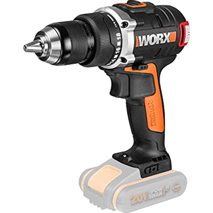 Worx WX175.9 Akku Bohrschrauber 20V Bürstenloser Akkuschrauber - 60Nm, 2-Gang-Getriebe & LED-Licht Akkubohrer Set zum Bohren & Schrauben - ohne Akku & Ladegerät – Bild 2
