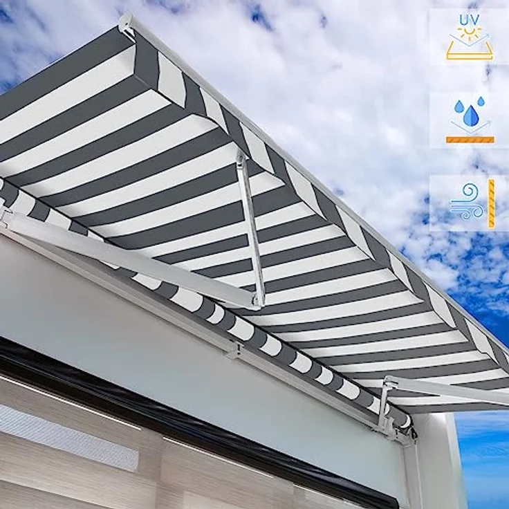 Toboli Gelenkarmmarkise 3x2,5m Anthrazit/Weiß Sonnenmarkise für Wandmontage mit UV-Schutz – Bild 2
