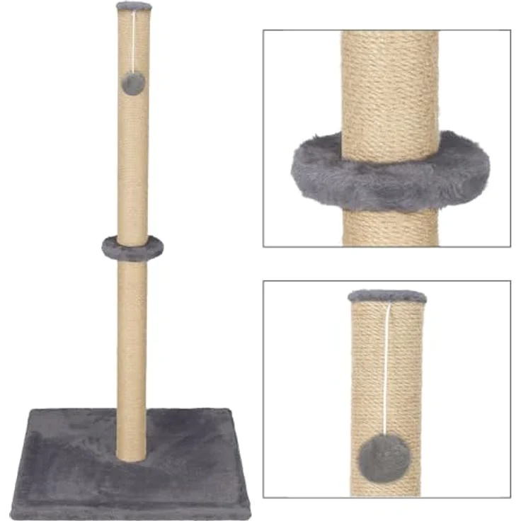 SPRINGOS Kratzbaum Kratzpfosten mit Spielzeugball, 72 cm, grau, stabile Sisalstruktur für gesundes Kratzen – Bild 3