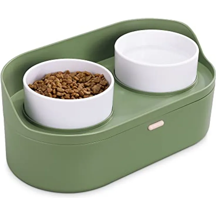 Navaris Futterstation für Katzen und Hunde inkl. Aufbewahrung - Anti-Spill Futternapf Set - 2X Fressnapf für Wasser Nass- und Trockenfutter erhöht