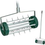 relaxdays Vertikutierer Rollender Rasenlüfter mit Stiel, Stachelwalze zur effektiven Belüftung - Silber, Grün - Preisvergleich