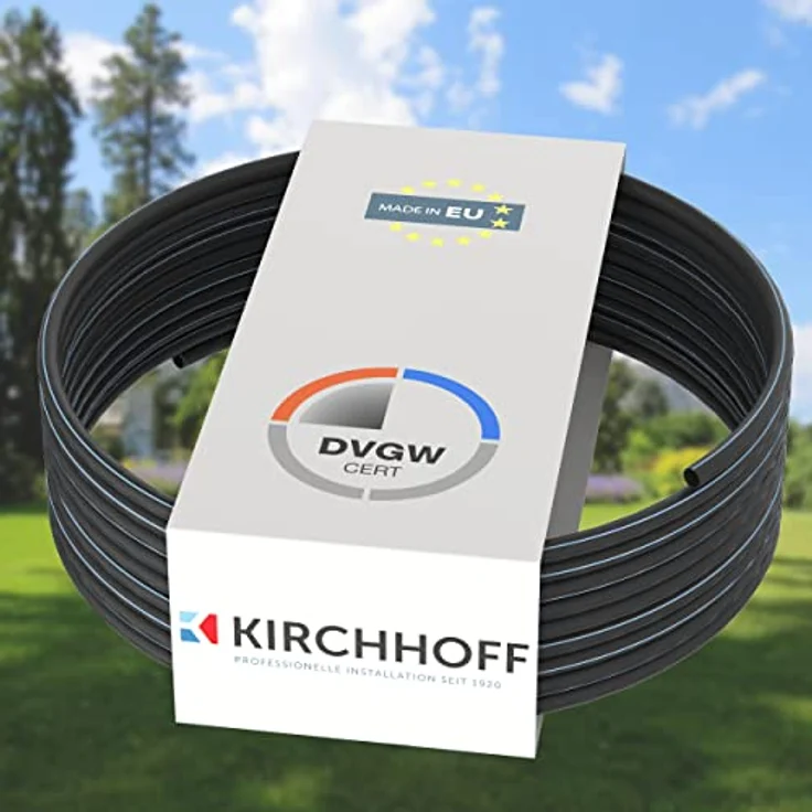 Kirchhoff Wasserleitung für Gartenbewässerung 25 mm x 100 m | PE Rohr für Sprinklersystem | Verlegerohr HDPE | DVGW | Trinkwasserleitung | Made in EU – Bild 1
