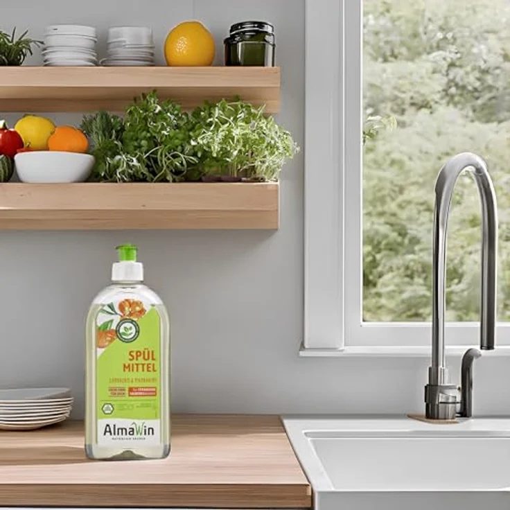 Almawin Spülmittel - Sanddorn Mandarine 1L, hochkonzentriertes Geschirrspülmittel mit fruchtigem Duft und hautmilden Weizenproteinen – Bild 4