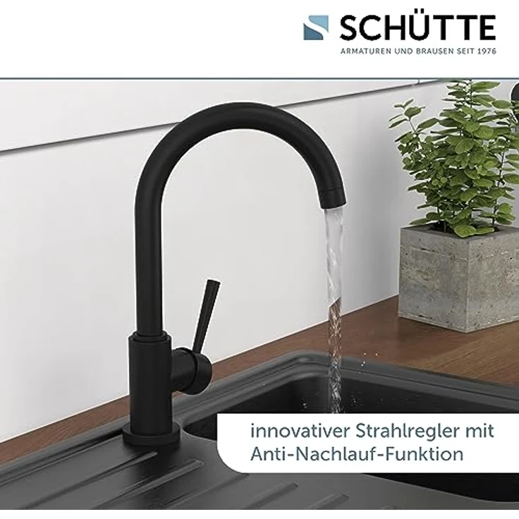 Schütte Cornwall Niederdruck Spültischarmatur, 360° schwenkbarer Wasserhahn mit Dripless-Strahlregler und Cold-Start Technik – Bild 8