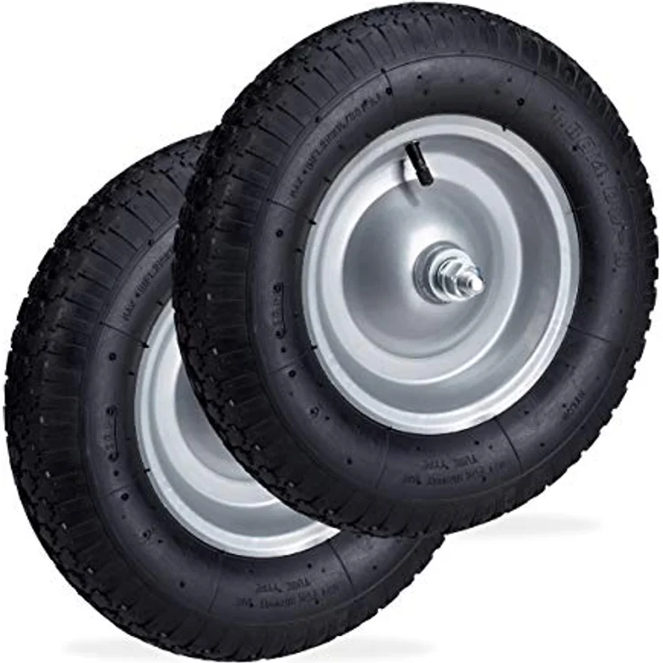 Relaxdays 2 x Schubkarrenrad 4.80 4.00-8, luftbereiftes Ersatzrad inkl. Achse, Stahlfelge, Komplettrad bis 120 kg, schwarz - Preisvergleich – Bild 1