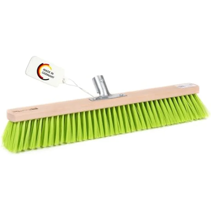 BawiTec Straßenbesen mit Elaston-Eralon-Kunststoff-Borsten, 40cm, neon grün, Metall-Stielhalterung, Kehrbesen für außen, Gartenbesen, Hofbesen – Bild 1