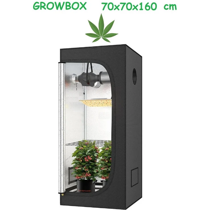 JUNG Gewächshaus Growbox Indoor 70x70x160cm - Reflektierende Mylar-Wände, robuste Metallstangen - Grün – Bild 1