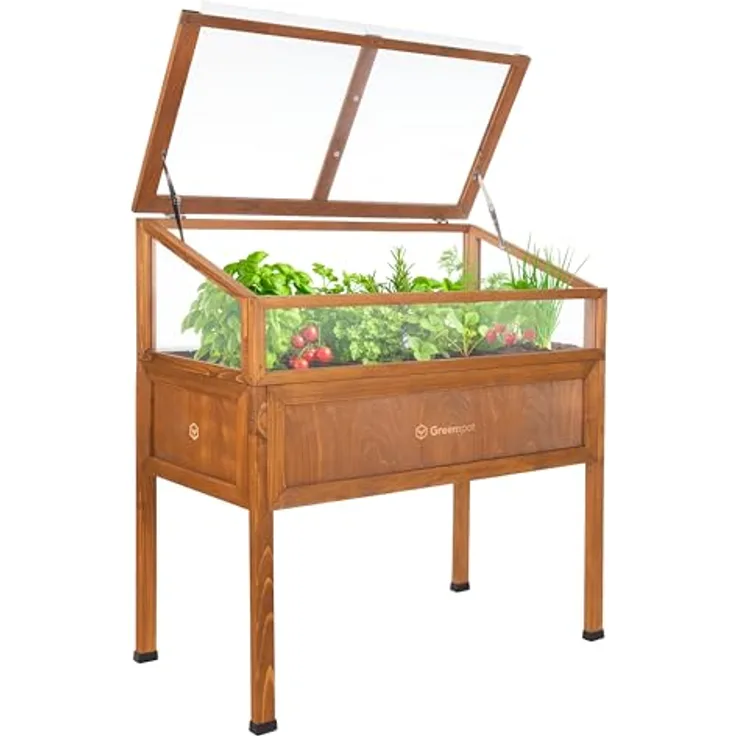 Greenspot Vintage Hochbeet mit Haube, 110x55x120cm, Palisanderbraun, für Kräuter und Gemüse, ergonomisch und wetterfest