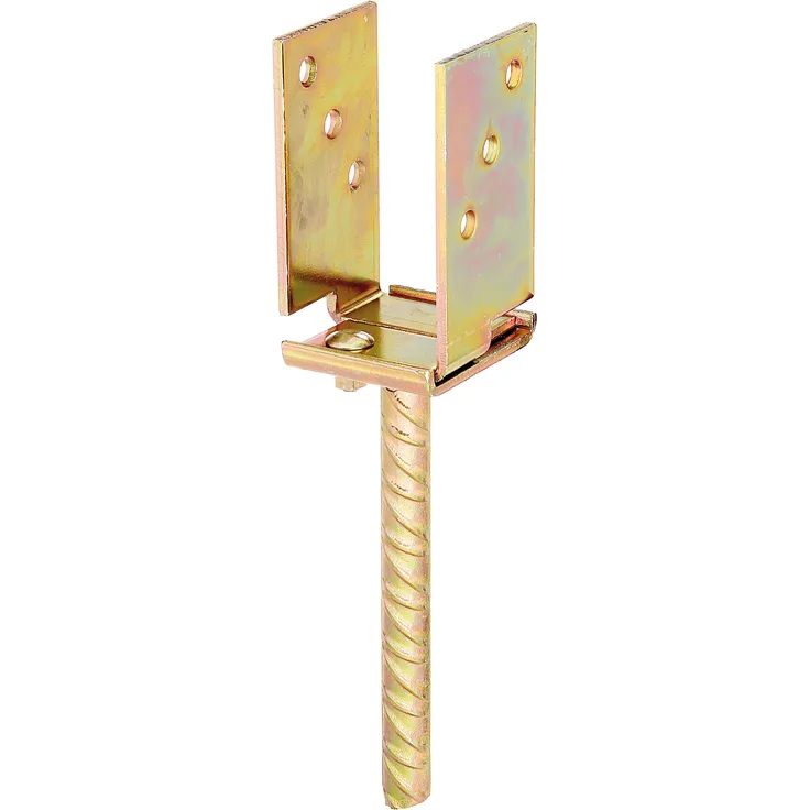 Alberts U-Pfostenträger | breitenverstellbar und zum Einbetonieren | galvanisch gelb verzinkt | Breite 71 - 131 mm | Betonanker 200 mm 
(214494)