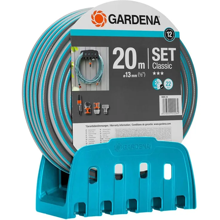 GARDENA Wandschlauchhalter mit Schlauch: Set mit 20 m Schlauch, Spritze und Halterung, Schlauch ist druckresistent und formstabil, mit allen GARDENA Geräten kombinierbar (18005-20)