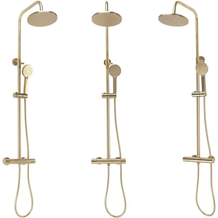 wohnwerk.idee Duschsystem Dusche Regendusche Duschgarnitur mit Thermostat Parot Matt Gold, 2 Strahlart(en) - Preisvergleich – Bild 3