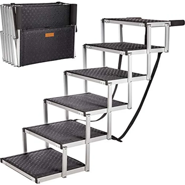 ONVAYA® Hundetreppe faltbar | Hunderampe Einstieghilfe für Autos oder hohe Betten | klappbare Haustiertreppe | stabile Hundeleiter | praktisch & leicht | für bis zu 60 kg (6 Stufen) – Bild 1