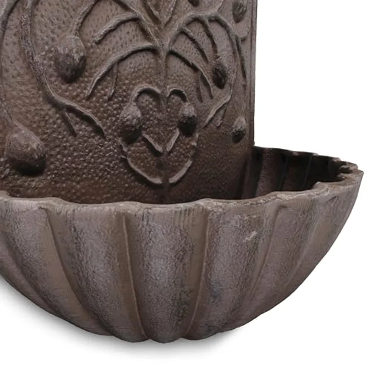 relaxdays Gartenbrunnen Brauner Wandbrunnen, Wasserspiel aus Gusseisen mit Wasserhahn, 40 x 24 x 15 cm – Bild 6