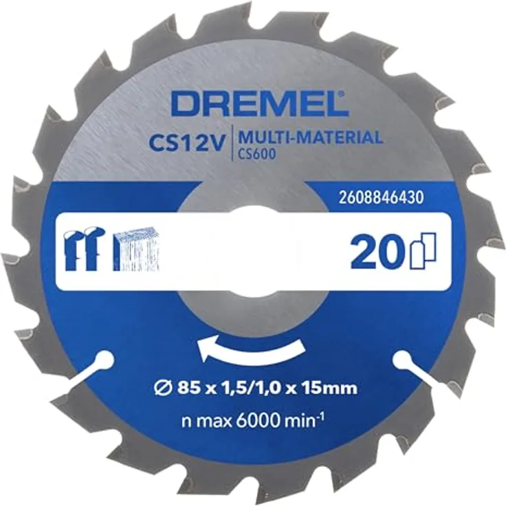 DREMEL Blueprint Multi-Material Kreissägeblatt 85 x 1,5/1 x 15mm (CS600), Hartmetall für präzise Schnitte, kompatibel mit Dremel Kompaktkreissäge