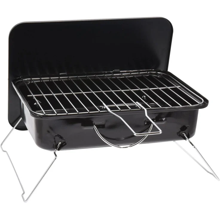 BBQ Collection BBQ-Grill, quadratisch, klappbarer Holzkohlegrill, 35 x 25 x 8 cm, ideal für Camping und Picknicks, feuerfeste Grillschale