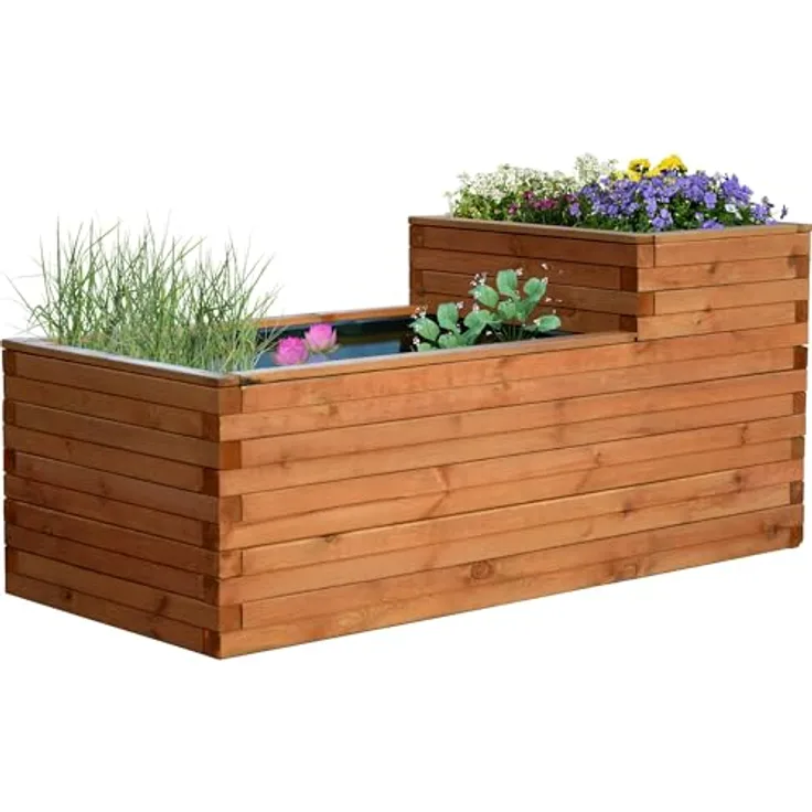 dobar Hochteich "Superb", Hochteich aus robustem Kiefernholz mit Teichfolie, 180 x 78 x 80 cm, 450l Fassungsvermögen