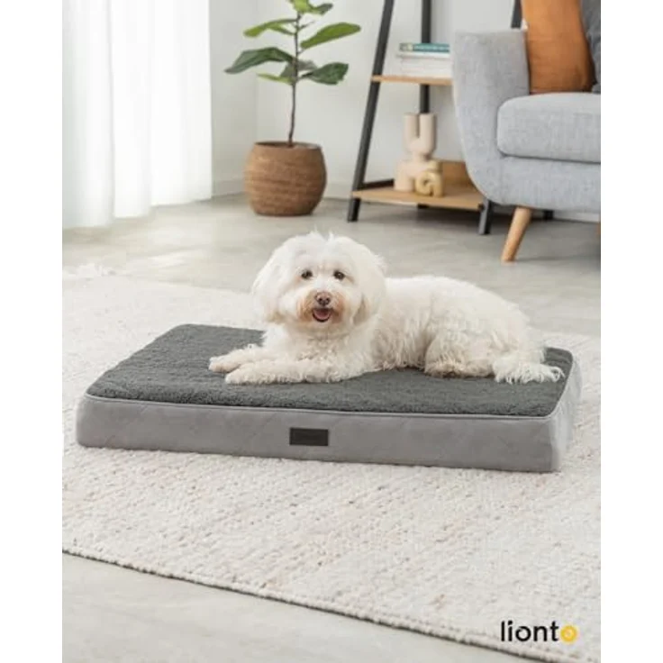 lionto Hundebett orthopädisch, 76x51x8 cm, Robustes Hundekissen mit abnehmbaren & waschbaren Bezug, wasserabweisend, grau, geeignet für kleine & große Hunde + Katzen – Bild 2