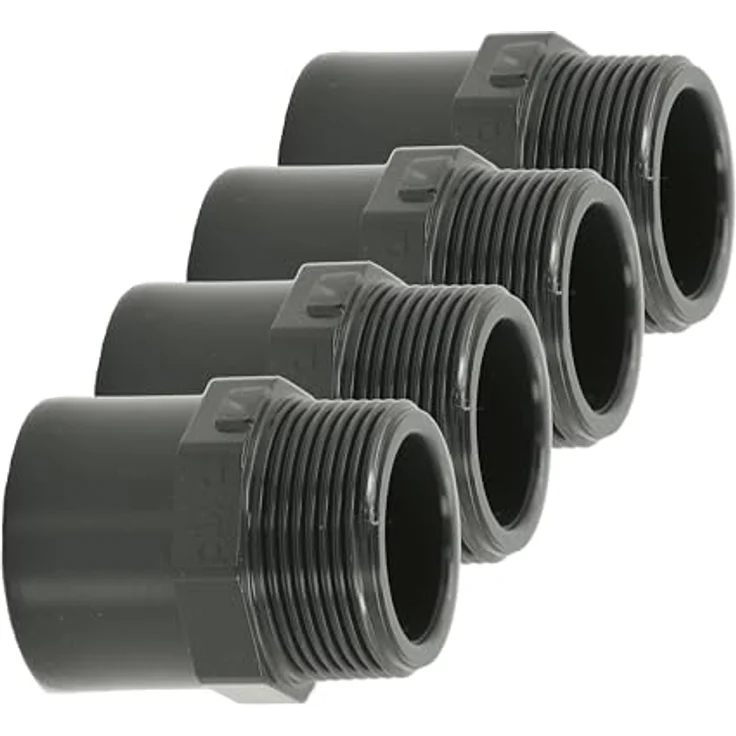 HAF 4x PVC Fittings Übergangsnippel 40/50mm x 1 1/2" | Klebemuffe x Außengewinde | Graue PVC Übergangsmuffe, PN16 für Rohr – Bild 1