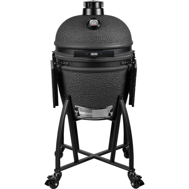 Grill Guru Prime Matt Black, Kamado Holzkohlegrill Large mit Edelstahllüftung und Dome-Thermometer, 46 cm