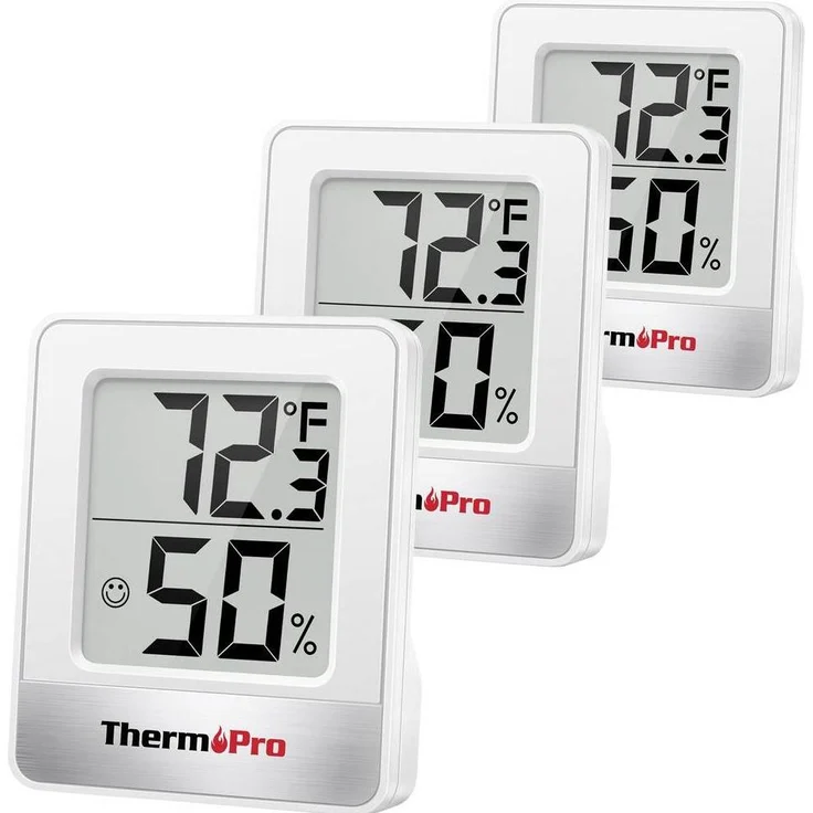 ThermoPro Digital-Hygro/Thermometer, 3er Pack mit großem LCD-Display, Weiß