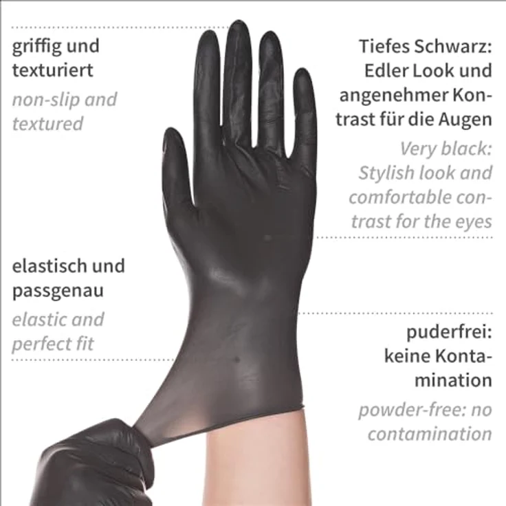 HYGOSTAR Latex-Handschuh DIABLO, S, schwarz, puderfrei Länge: 240 mm, für Allergiker, lebensmittelecht, reißfest, extrem dehnbar & widerstandsfähig, aus Naturkautschuk, Rollrand, ausgezeichnetes Tastgefühl, texturierte Oberfläche beinhaltet: 100 Stück i – Bild 8
