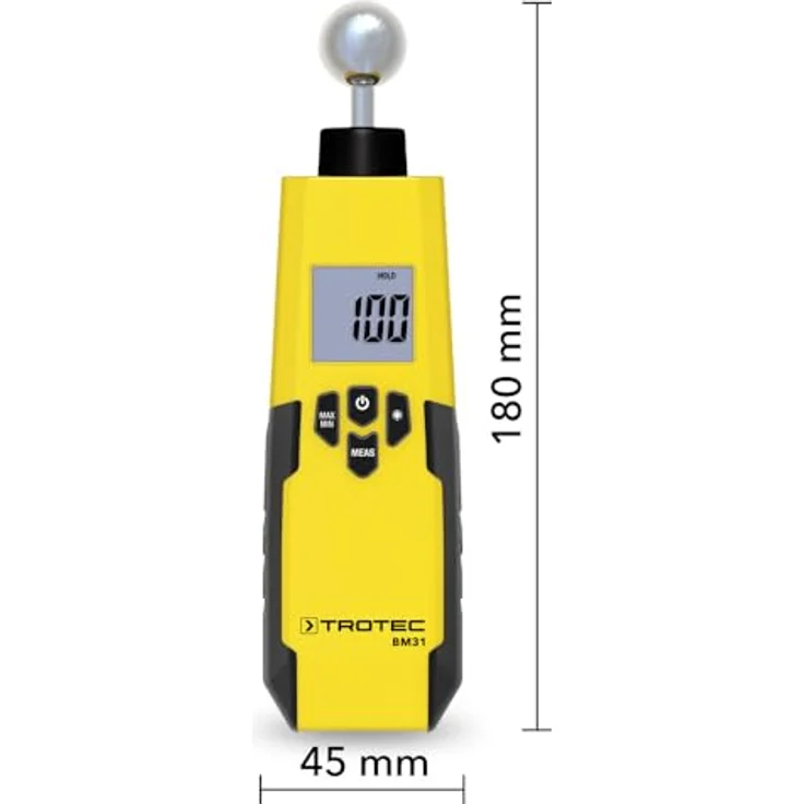 TROTEC BM31 Feuchteindikator, Feuchtemessgerät mit 0–100 Digit Messbereich, zerstörungsfreie Messung für Wand, Boden und Decke, 5–40 mm Eindringtiefe, kompaktes Design – Bild 2