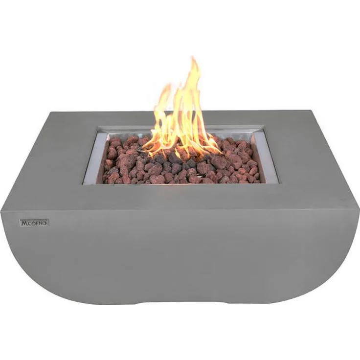 Elementi Westport, Lounge Feuerstelle aus Faserbeton, grau, 98x47x98 cm, mit Gas-Regulierung und Lavasteinen