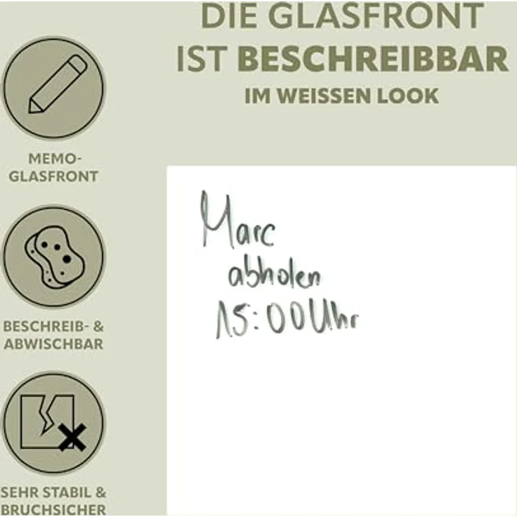 bremermann Schlüsselkasten Schlüsselkasten XL weiße Glasfront, 13 Haken, Korpus Metall grau – Bild 4