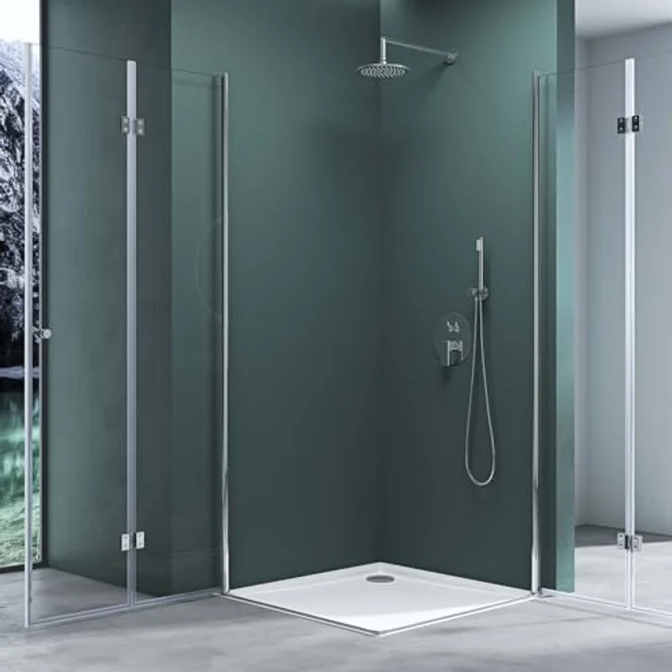 Mai & Mai Duschkabine Falttür 180° Klarglas 80x90x190cm, ESG Klappbar & Faltbar mit Lotus-Effekt, NANO-Beschichtung, barrierefreier Eckeinstieg R26 – Bild 3