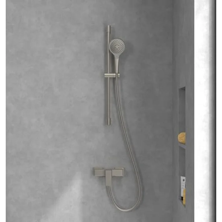 Villeroy & Boch Architectura Square Duscharmatur, Mischbatterie Dusche mit Rückflussschutz, Keramikkartusche und Einhebelmischer, eckig, Brushed Nickel Matt – Bild 5